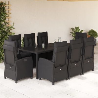 vidaXL Set de comedor de jardín 9 pzas y cojines ratán sintético negro