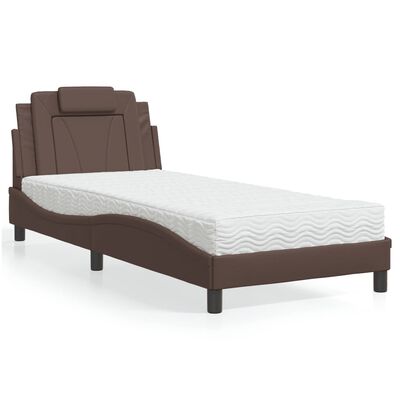 vidaXL Cama con colchón cuero sintético marrón 90x200 cm