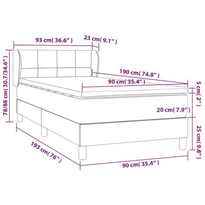 vidaXL Cama box spring con colchón terciopelo gris claro 90x190 cm