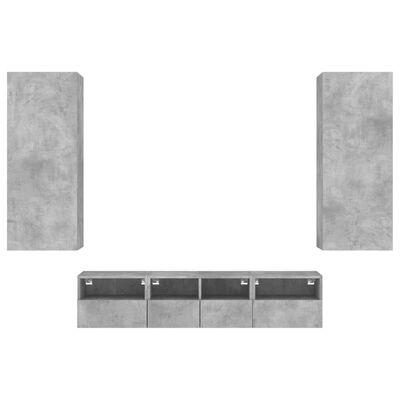 vidaXL Muebles de TV de pared 5 pzas madera ingeniería gris hormigón