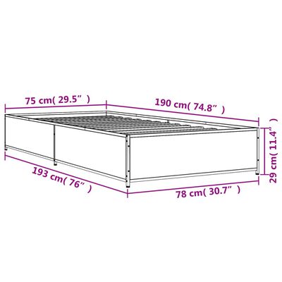 vidaXL Estructura cama madera ingeniería metal roble Sonoma 75x190 cm