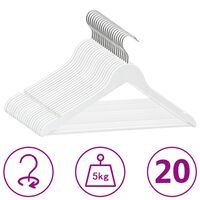 vidaXL Juego de perchas ropa 20 uds antideslizantes madera dura blanco