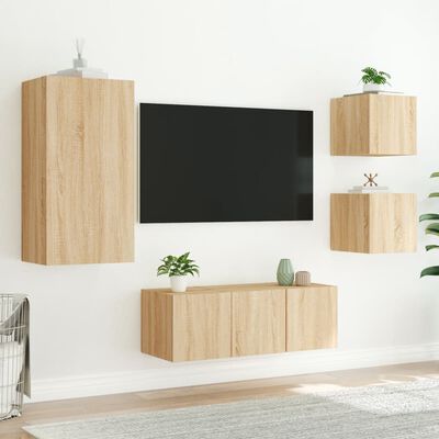 vidaXL Muebles TV pared con LED 5 pzas madera ingeniería roble Sonoma