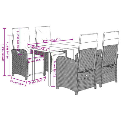 vidaXL Set de muebles jardín 5 pzas con cojines ratán sintético negro