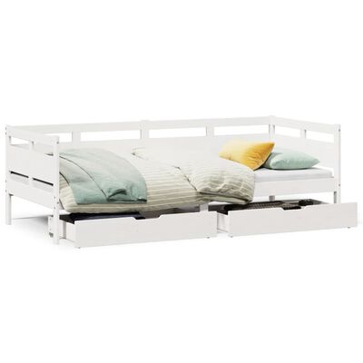 vidaXL Sofá cama con cajones madera maciza de pino blanca 80x200 cm