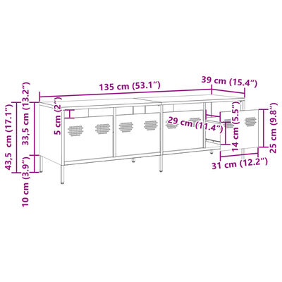 vidaXL Mueble TV acero laminado en frío verde oliva 135x39x43,5 cm