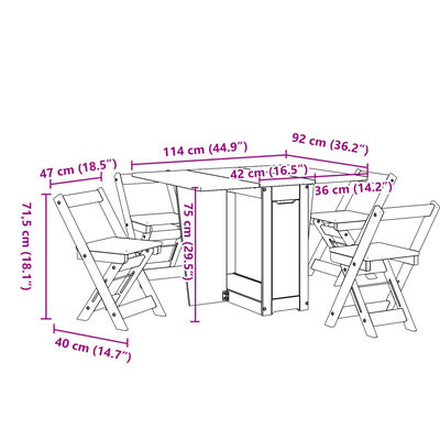 vidaXL Set comedor plegable mariposa 5 pzas Corona madera pino marrón