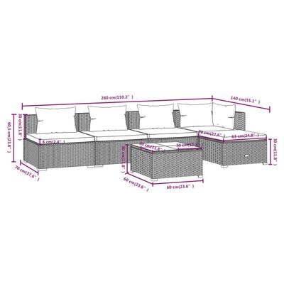 vidaXL Set de muebles de jardín 6 pzas y cojines ratán sintético negro