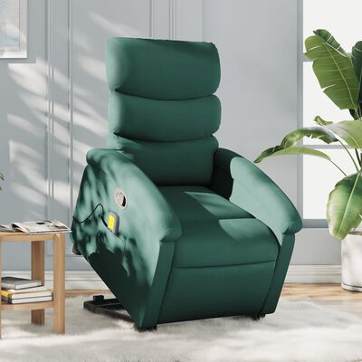 vidaXL Silla de masaje reclinable de pie de tela verde oscura