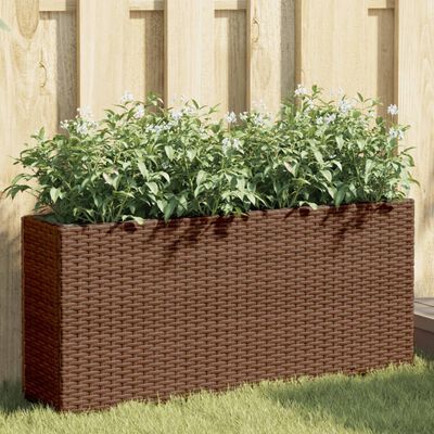 vidaXL Jardineras con 2 maceteros 2 uds ratán PE marrón 90x20x40 cm