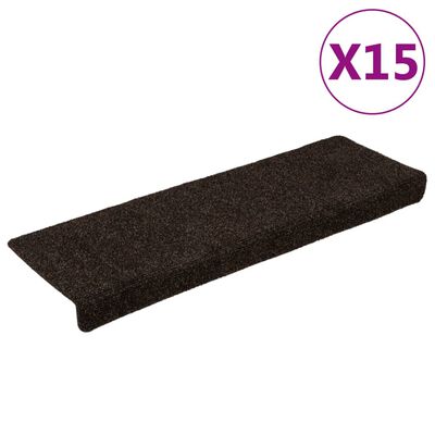 vidaXL Alfombrilla de escaleras 15 uds tela punzonada marrón 65x21x4cm