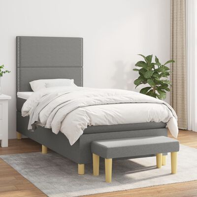 vidaXL Cama box spring con colchón tela gris oscuro 80x200 cm