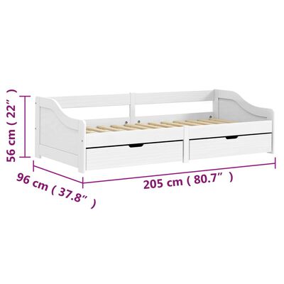 vidaXL Sofá cama con 2 cajones madera maciza pino blanca IRUN 90x200cm