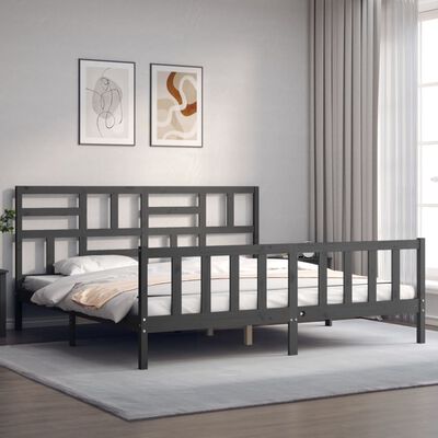 vidaXL Estructura de cama con cabecero madera maciza gris 200x200 cm