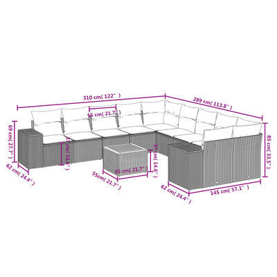 vidaXL Set de sofás de jardín 11 pzas y cojines ratán sintético negro