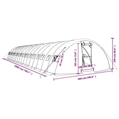 vidaXL Invernadero con estructura de acero verde 90 m² 18x5x2,3 m