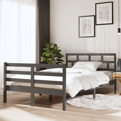 vidaXL Estructura de cama doble madera maciza gris 135x190 cm