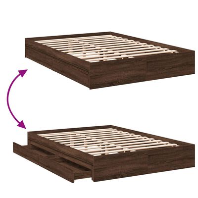 vidaXL Cama con cajones madera de ingeniería marrón roble 150x200 cm