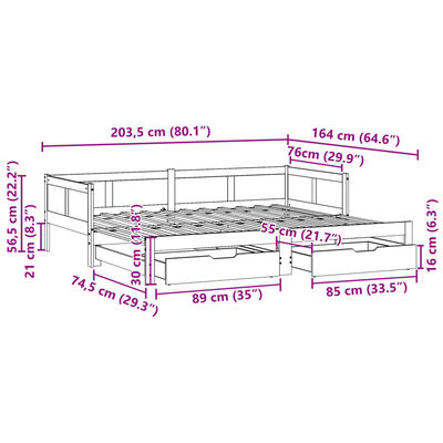 vidaXL Sofá cama nido con cajones madera maciza pino blanca 80x200 cm