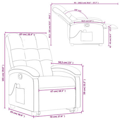 vidaXL Silla de masaje reclinable de pie de tela marrón