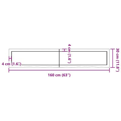 vidaXL Encimera de baño madera maciza sin tratar 160x30x(2-6) cm