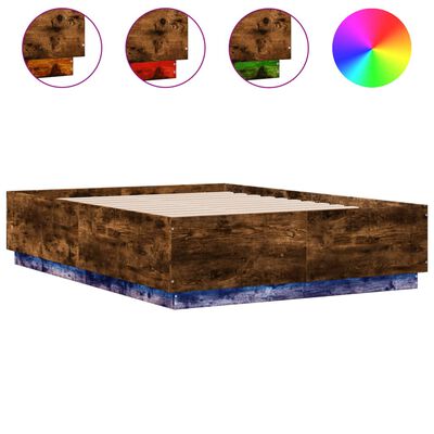 vidaXL Estructura cama con luces LED madera roble ahumado 135x190 cm