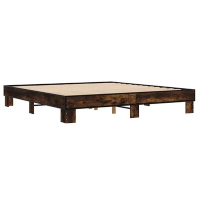 vidaXL Estructura cama madera ingeniería metal roble ahumado 160x200cm