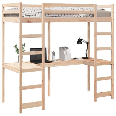 vidaXL Estructura de cama alta con escritorio madera de pino 90x200 cm