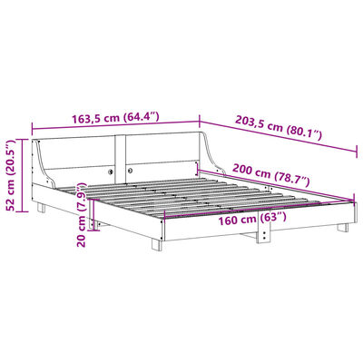 vidaXL Cama sin colchón madera maciza de pino marrón cera 160x200 cm