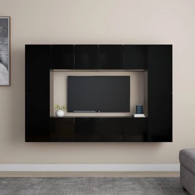 vidaXL Set de muebles de salón TV 8 piezas madera ingeniería negro