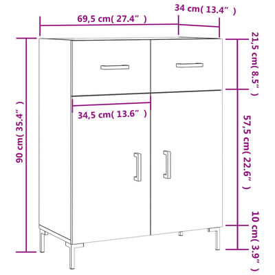 vidaXL Aparador de madera contrachapada blanco brillante 69,5x34x90 cm