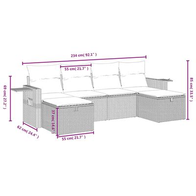 vidaXL Set de muebles de jardín 6 pzas y cojines ratán sintético gris