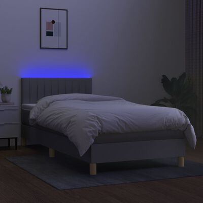 vidaXL Cama box spring con colchón tela y LED gris claro 100x200 cm