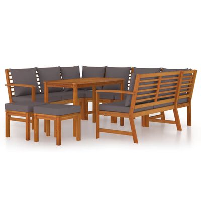 vidaXL Juego comedor jardín con cojines 9 piezas madera maciza acacia