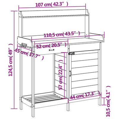 vidaXL Mesa para macetas con armario madera de abeto 110,5x45x124,5 cm