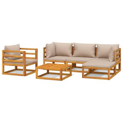 vidaXL Set muebles de jardín 6 pzas madera maciza y cojines gris taupé