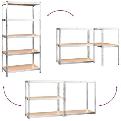 vidaXL Estantería 5 niveles 5 uds acero madera contrachapada plateado