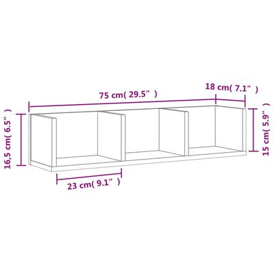 vidaXL Mueble de pared madera ingeniería gris hormigón 75x18x16,5 cm