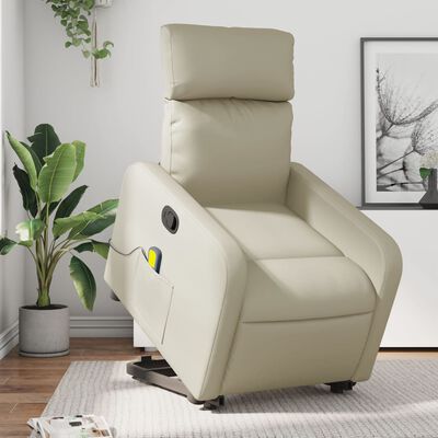 vidaXL Sillón reclinable de masaje de pie cuero artificial color crema