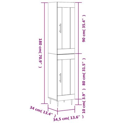 vidaXL Aparador alto madera de ingeniería blanco brillo 34,5x34x180 cm