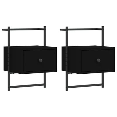 vidaXL Mesitas de noche de pared 2 unidades negro 35x30x51 cm