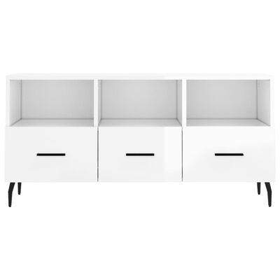 vidaXL Mueble de TV madera contrachapada blanco brillo 102x36x50 cm