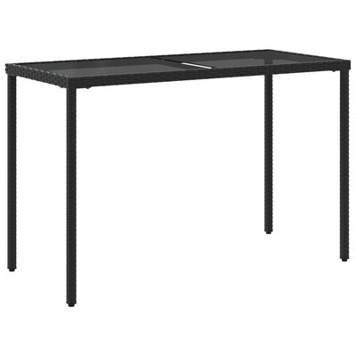 vidaXL Mesa de jardín superficie de vidrio ratán PE negro 115x54x74 cm