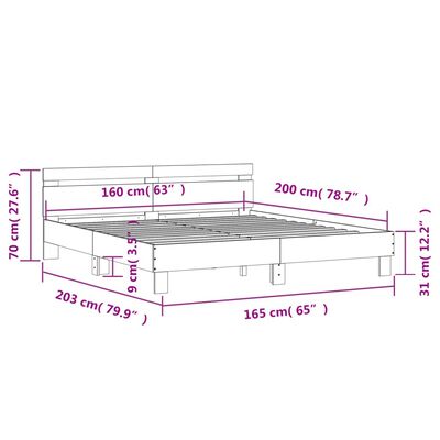 vidaXL Cama con cabecero madera de ingeniería gris hormigón 160x200 cm