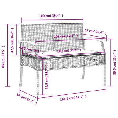 vidaXL Set comedor de jardín 3 pzas con cojines ratán sintético negro