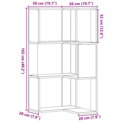 vidaXL Estantería de esquina 3 niveles madera gris Sonoma 50x50x102 cm