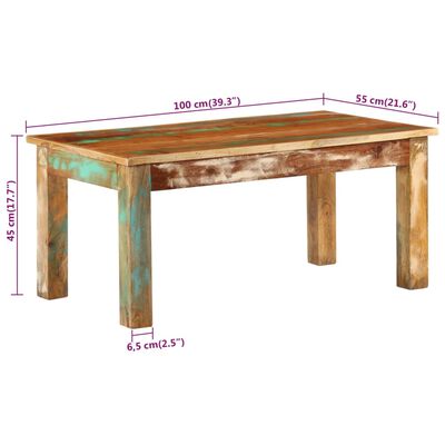 vidaXL Mesa de centro madera maciza reciclada 100x55x45 cm