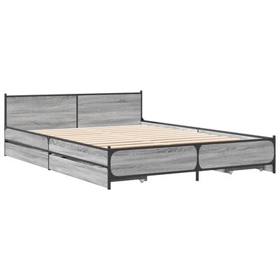 vidaXL Cama con cajones madera ingeniería gris Sonoma 160x200 cm