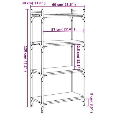 vidaXL Librería 4 estantes madera ingeniería roble Sonoma 60x30x120 cm