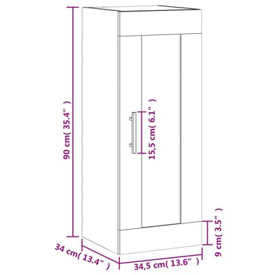 vidaXL Armario de pared madera ingeniería marrón roble 34,5x34x90 cm